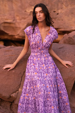 Cinched V-Neck Maxi- Lovebird Lavender