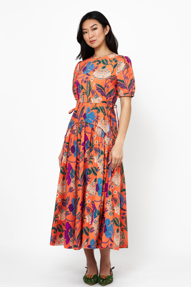 Cinched Waist Puff Maxi- Turin Red