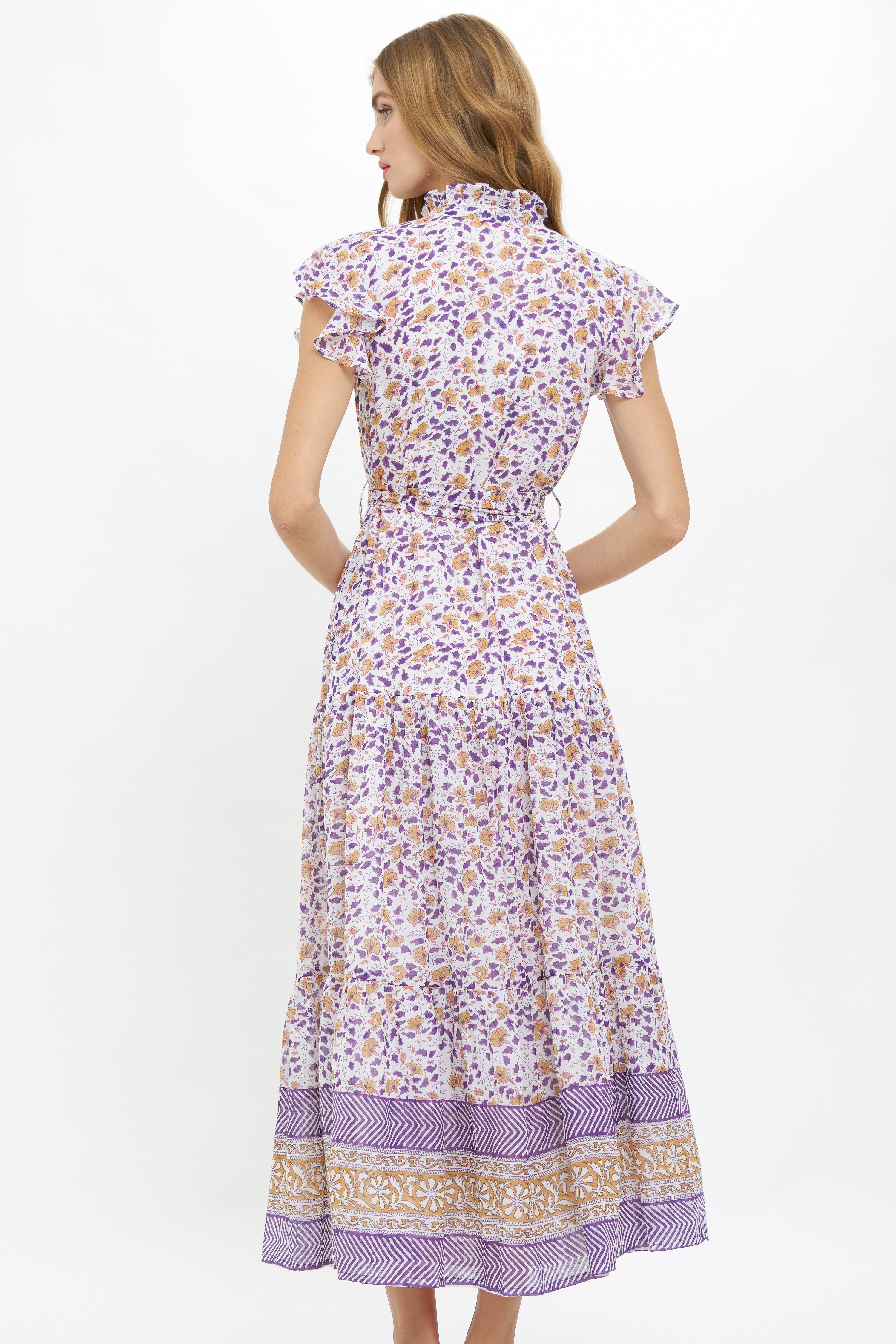 Ruffle Collar Button Maxi- Cotswold Navy