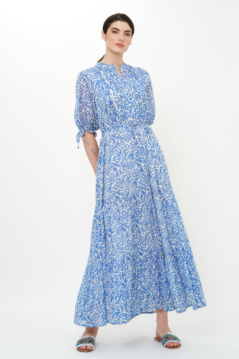 Cinched Pintuck Maxi- Cypress Blue