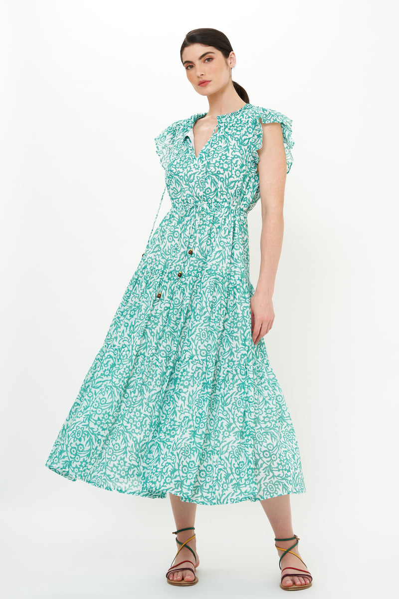 Cinched Flirty Midi- Cypress Jade