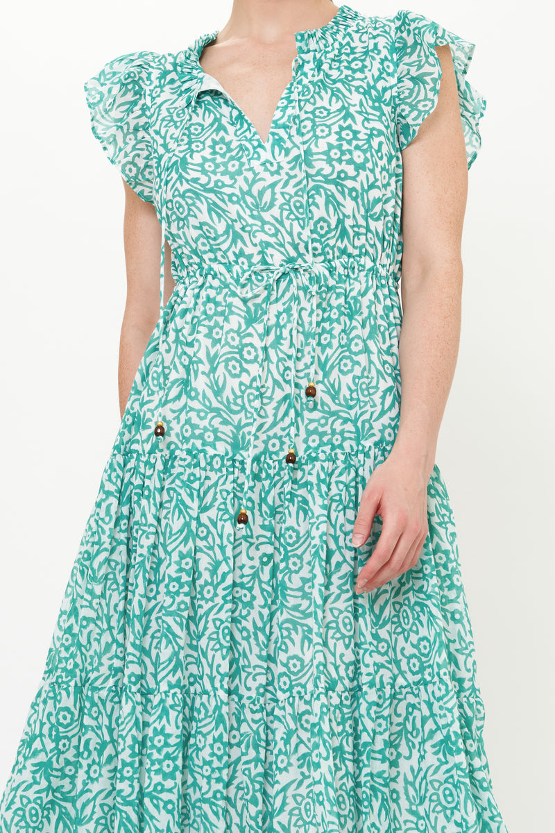 Cinched Flirty Midi- Cypress Jade
