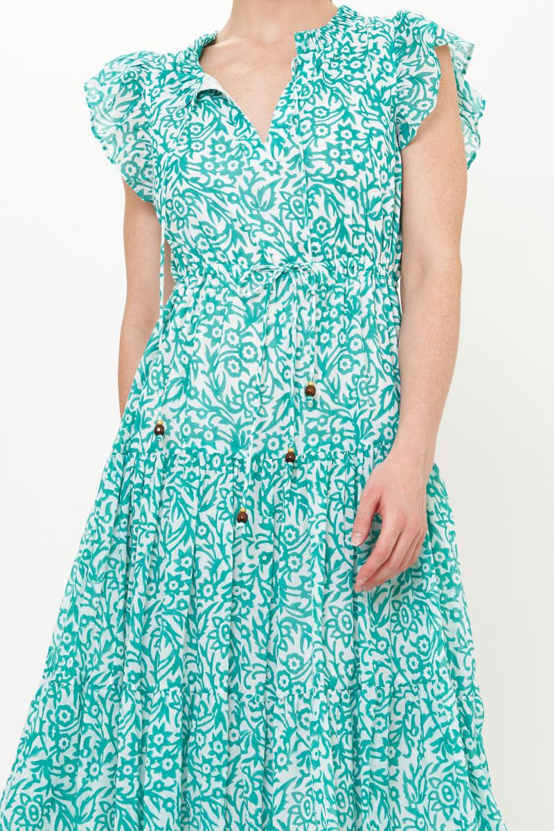 Cinched Flirty Midi- Cypress Jade