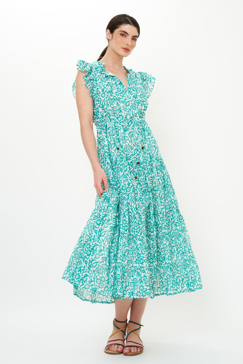 Cinched Flirty Midi- Cypress Jade