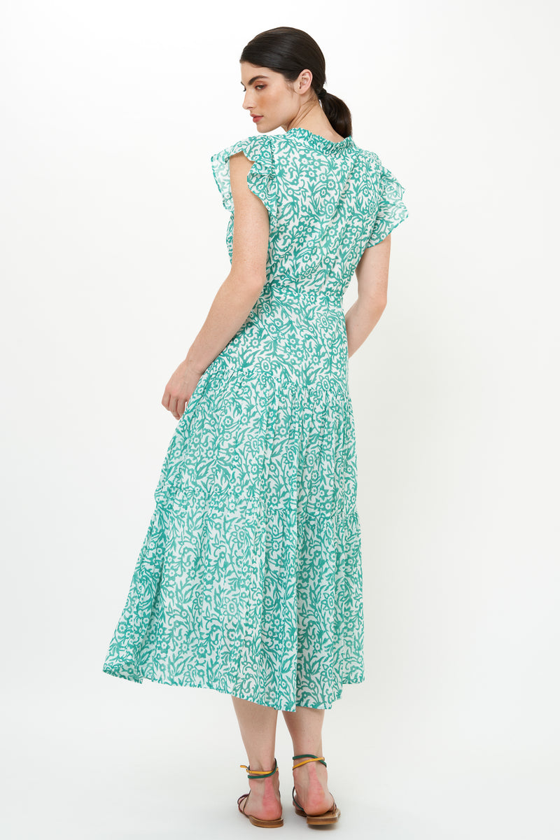 Cinched Flirty Midi- Cypress Jade