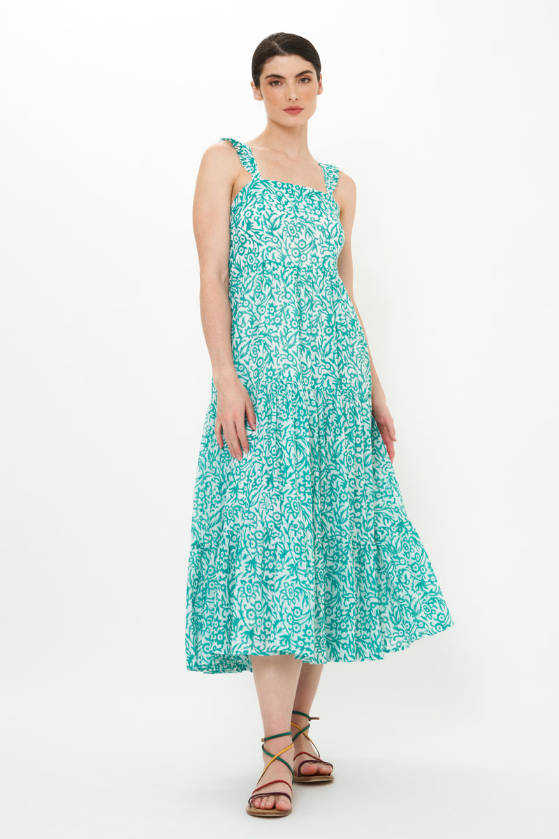 Ruffle Cross Back Midi- Cypress Jade