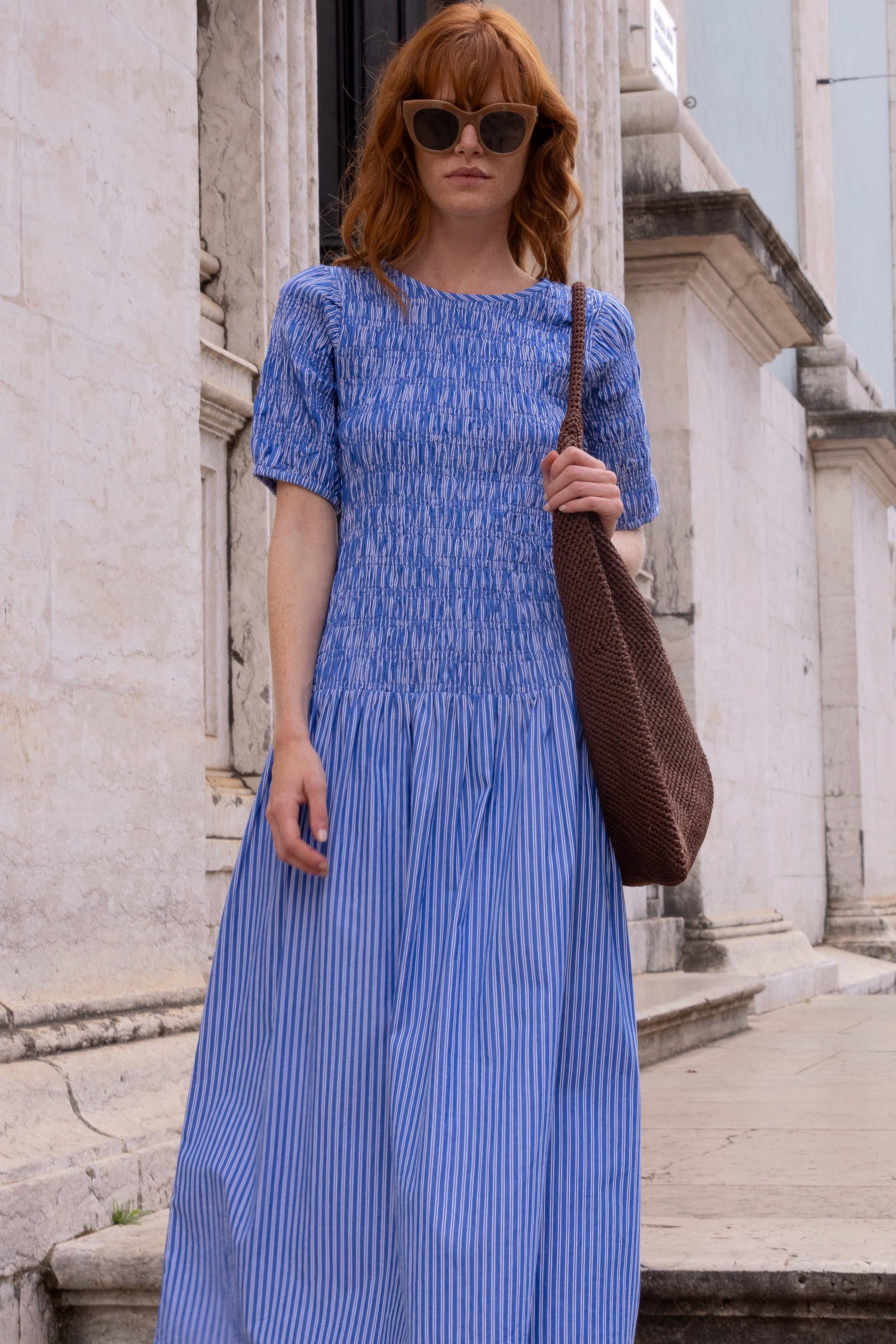 Smocked Drop Waist Maxi- Devon Blue