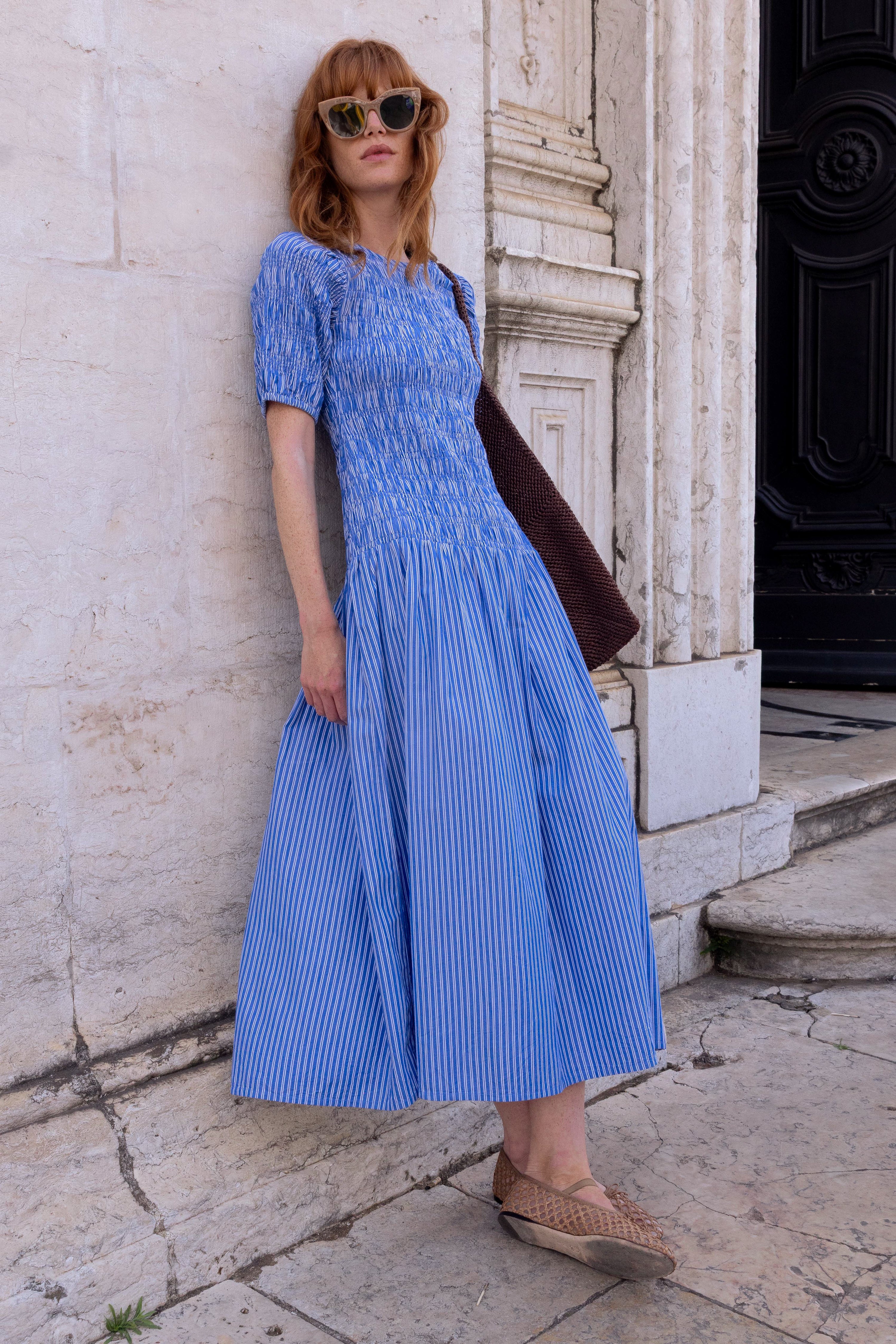 Smocked Drop Waist Maxi- Devon Blue