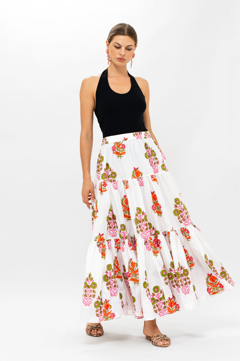 Tiered Maxi Skirt- Dilli Orange