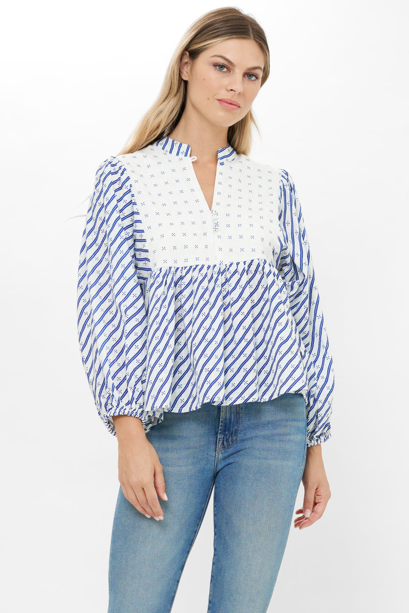 Mandarin Balloon Top- Dipsy Navy