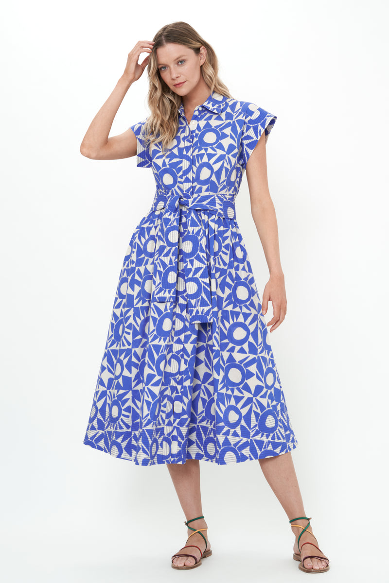 Belted Shirt Dress- Eclipse Blue