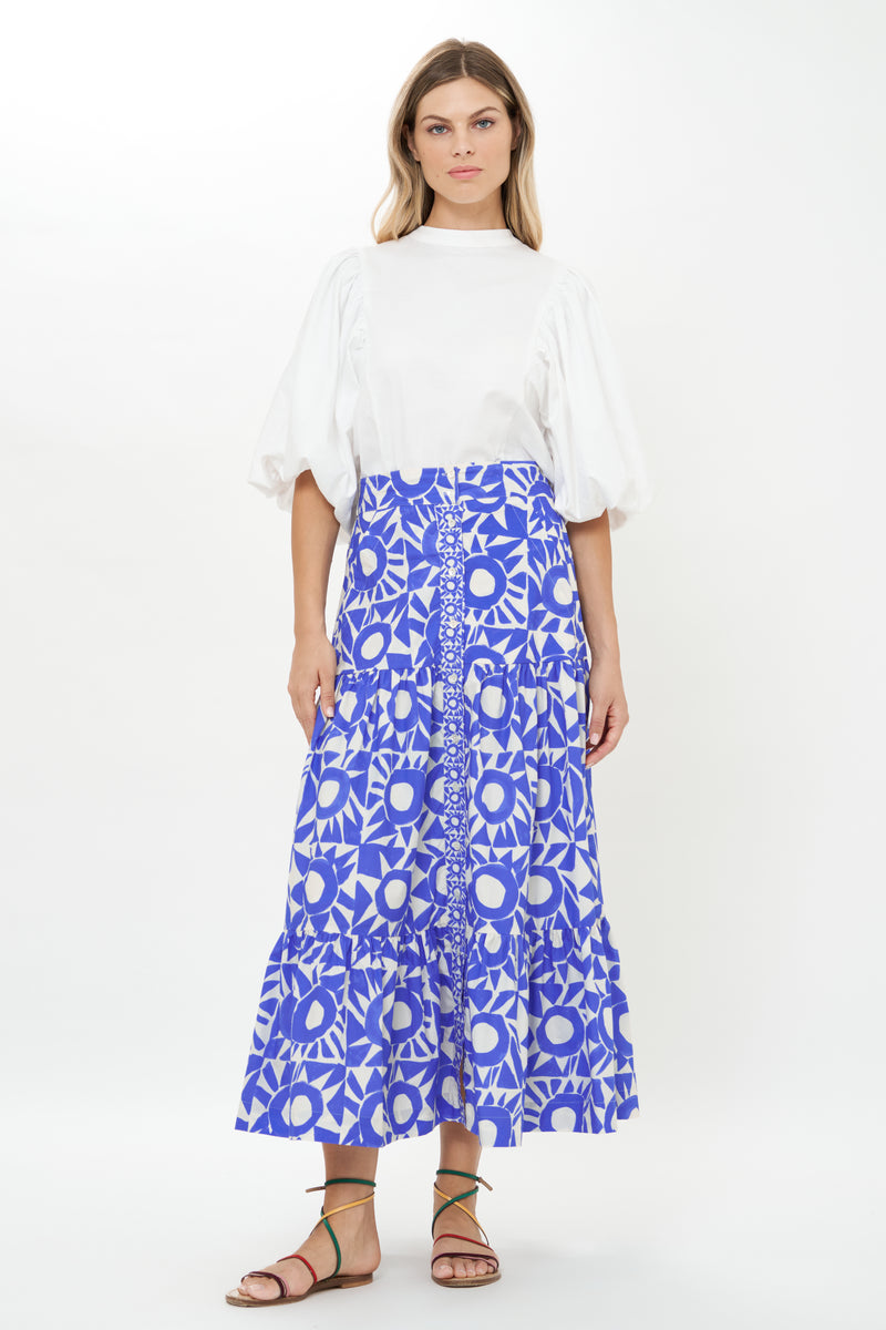 Button Front Skirt- Eclipse Blue