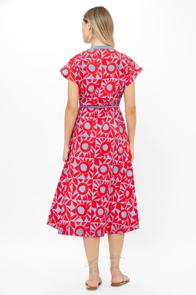 Cap Sleeve Shirt Dress Midi- Eclipse Red