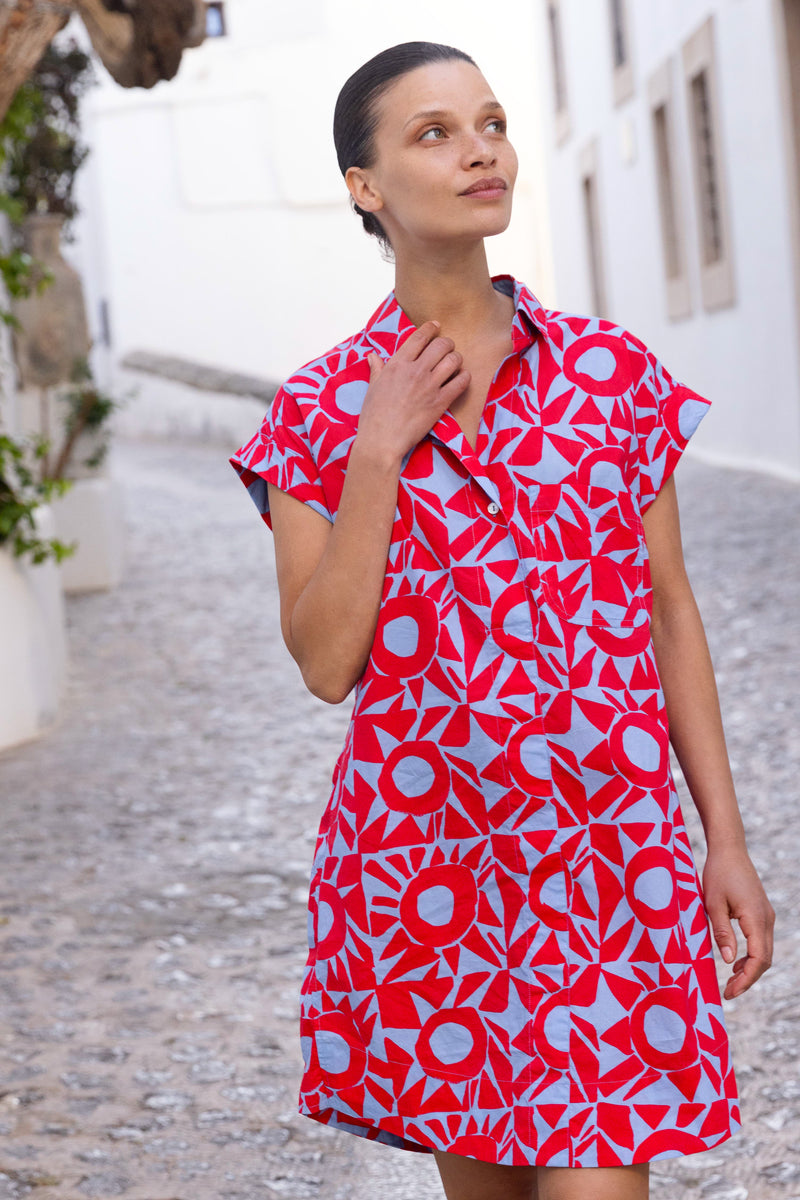 Shirt Dress Mini- Eclipse Red