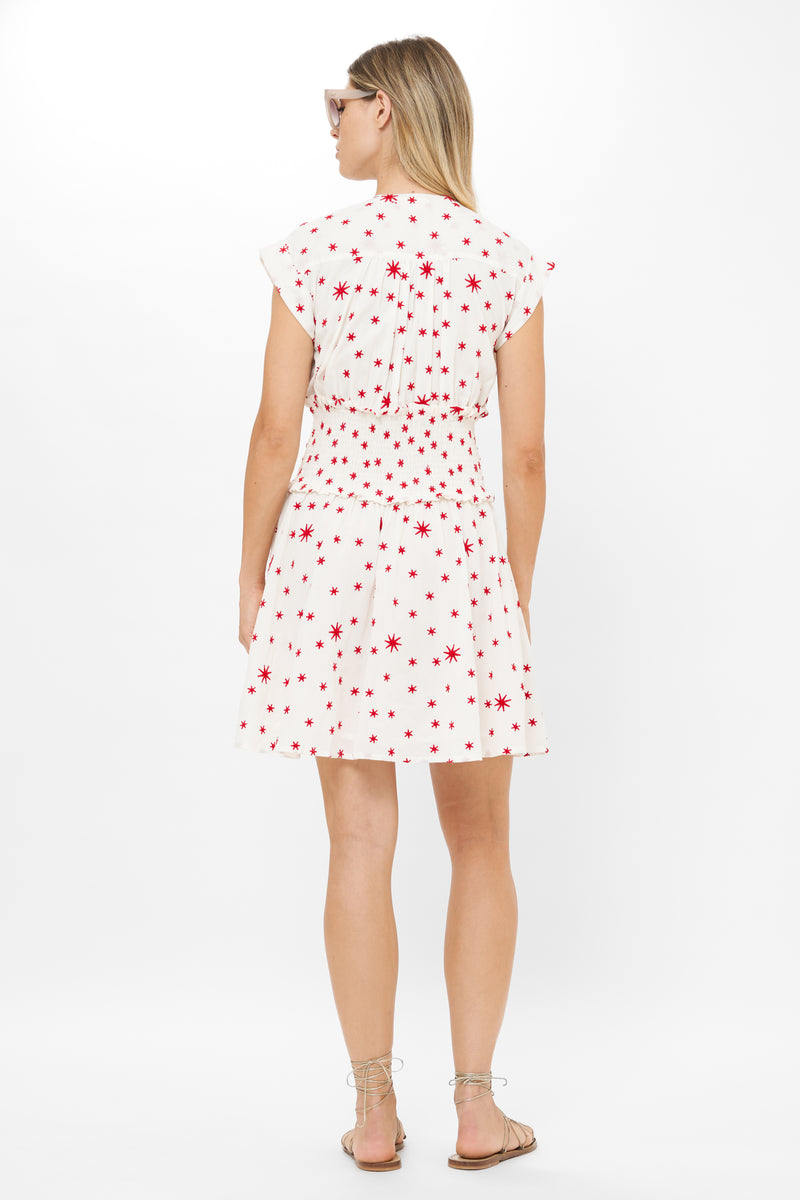 Smocked Waist Roll Sleeve- Ellsworth Red