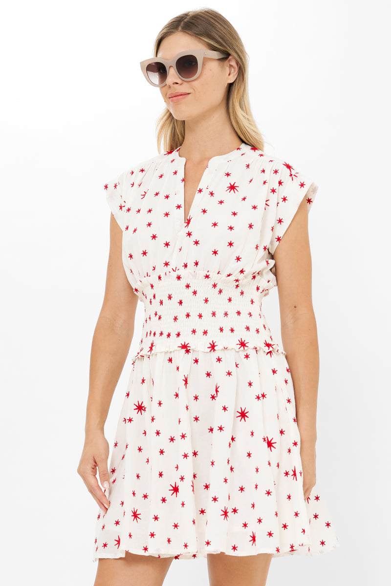 Smocked Waist Roll Sleeve- Ellsworth Red