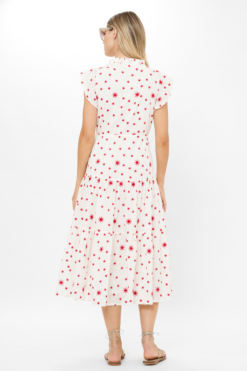 Cinched Flirty Midi- Ellsworth Red