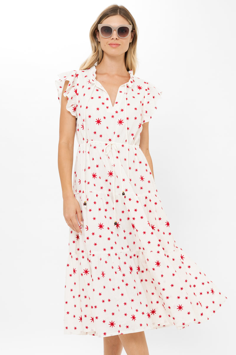 Cinched Flirty Midi- Ellsworth Red