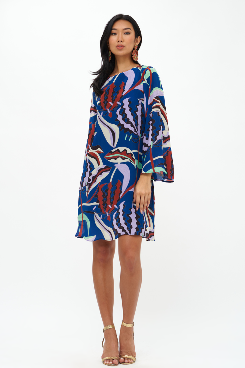 Long Sleeve Mini Shift- Fergana Blue
