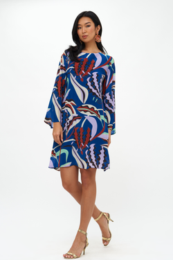 Long Sleeve Mini Shift- Fergana Blue