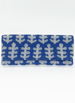 Beaded Clutch- Fern White Blue