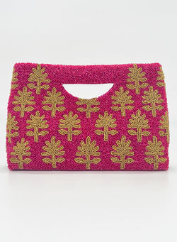 Beaded Handbag- Fern Hot Pink