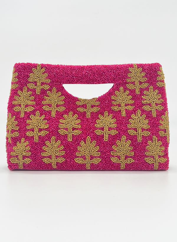 Beaded Handbag- Fern Hot Pink