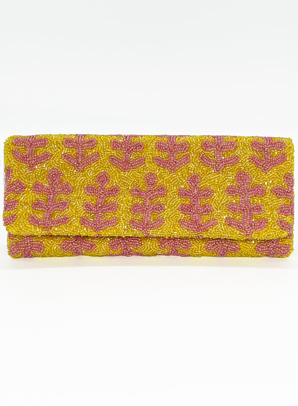 Beaded Clutch- Fern Pink Yellow