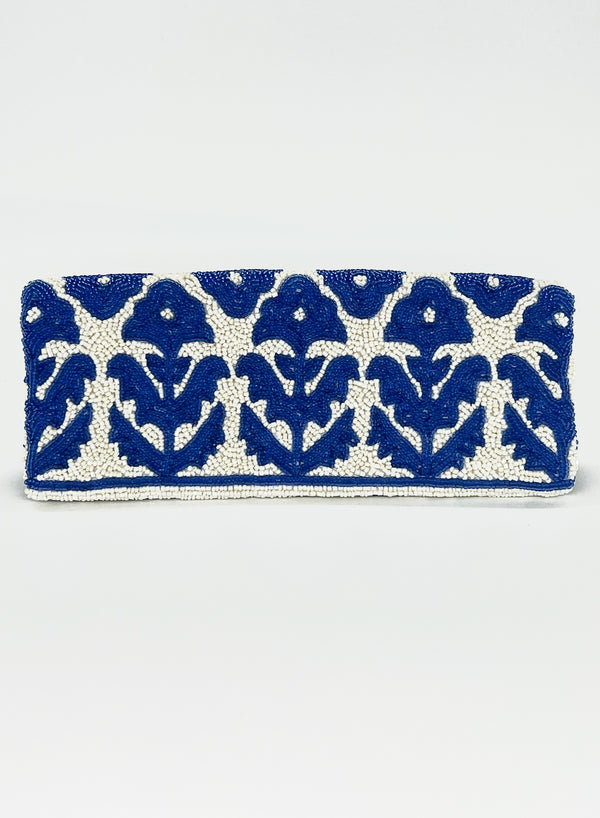 Beaded Clutch- Marigold White Navy