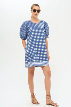 Puff Crew Neck- Gingham Navy