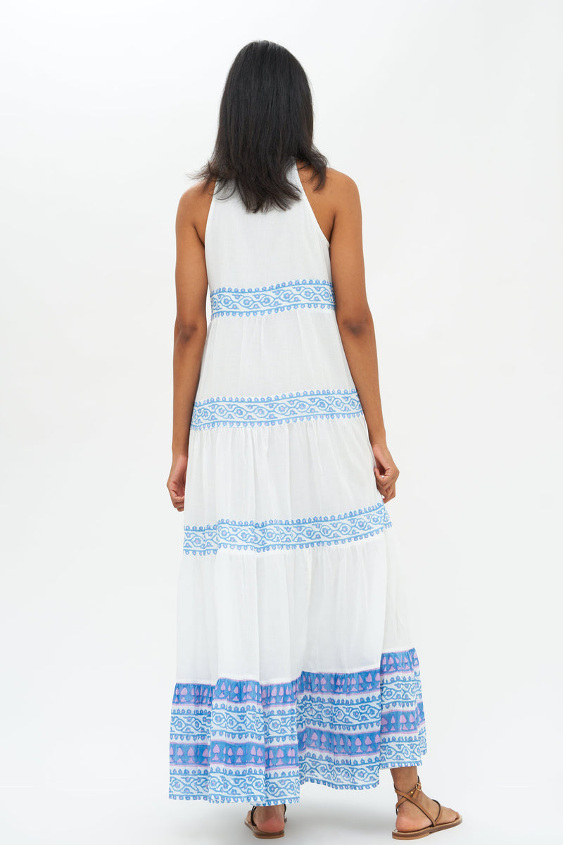 Long Tiered Tassel Dress- Grotto Blue