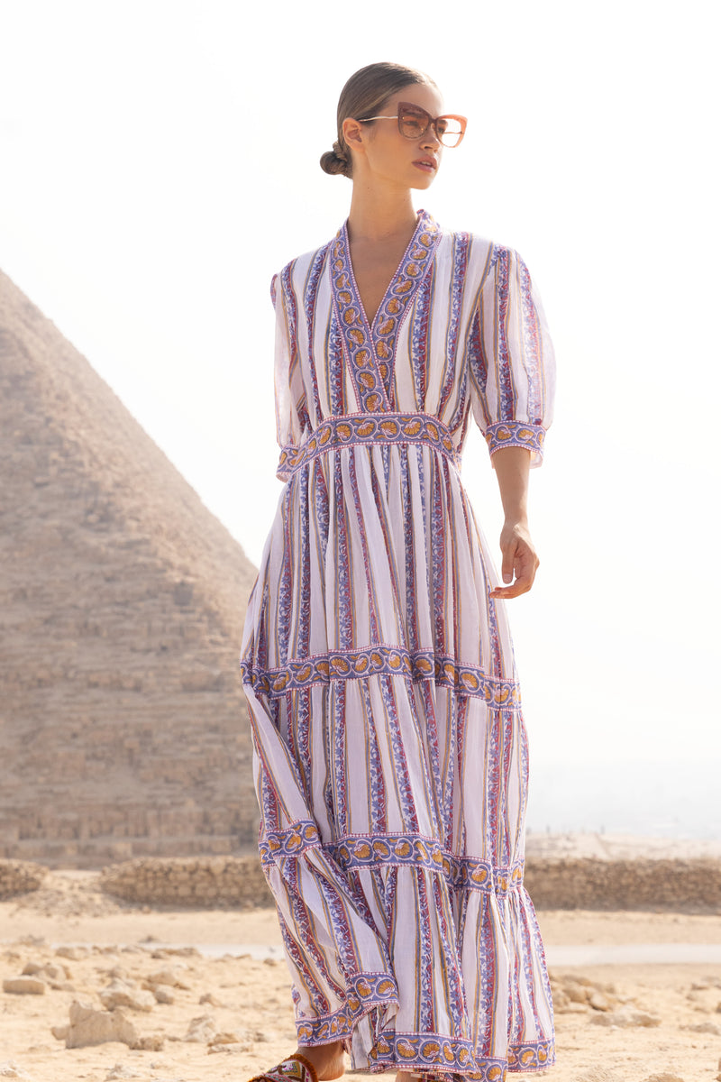 V-Neck Cuffed Maxi- Haveli Peri