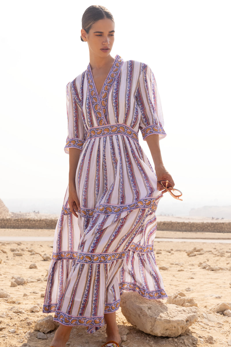 V-Neck Cuffed Maxi- Haveli Peri