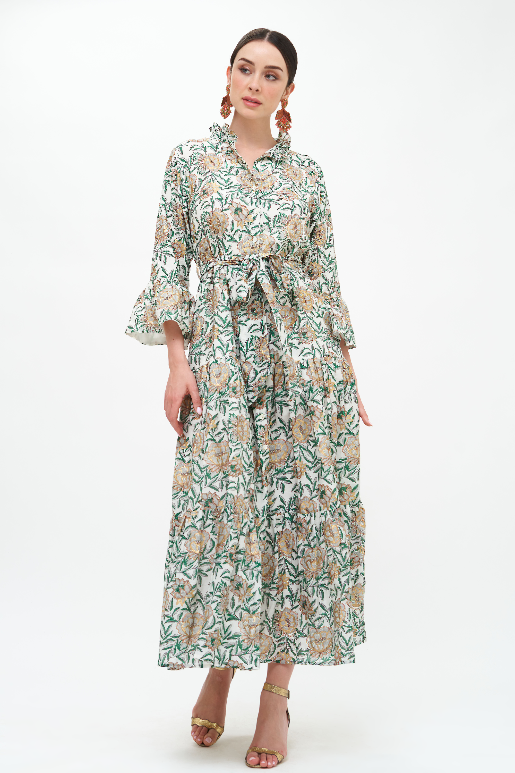 Ruffle Collar Bell Maxi- Hedera Green