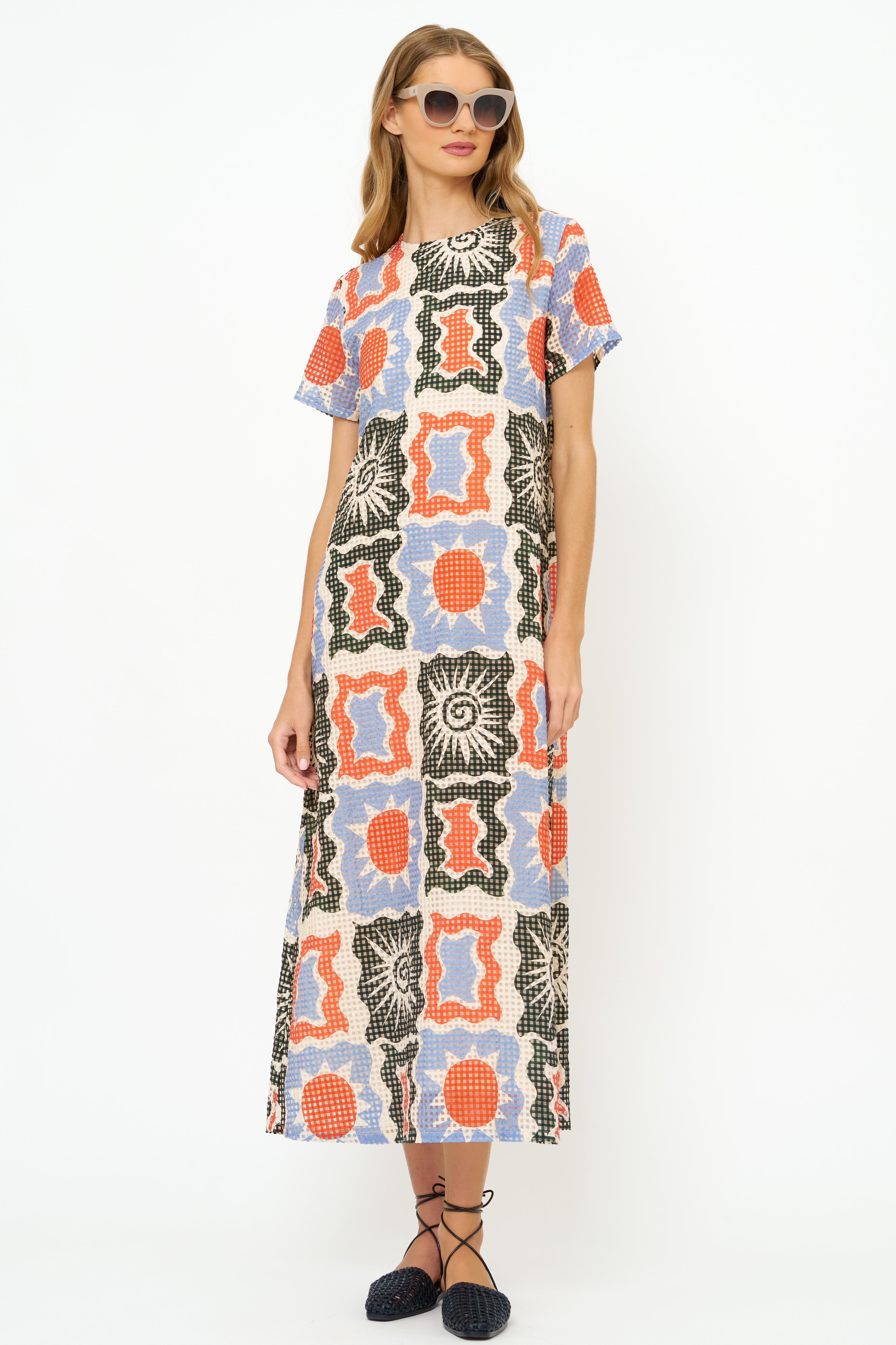 Short Sleeve Shift Maxi- Helios Blue