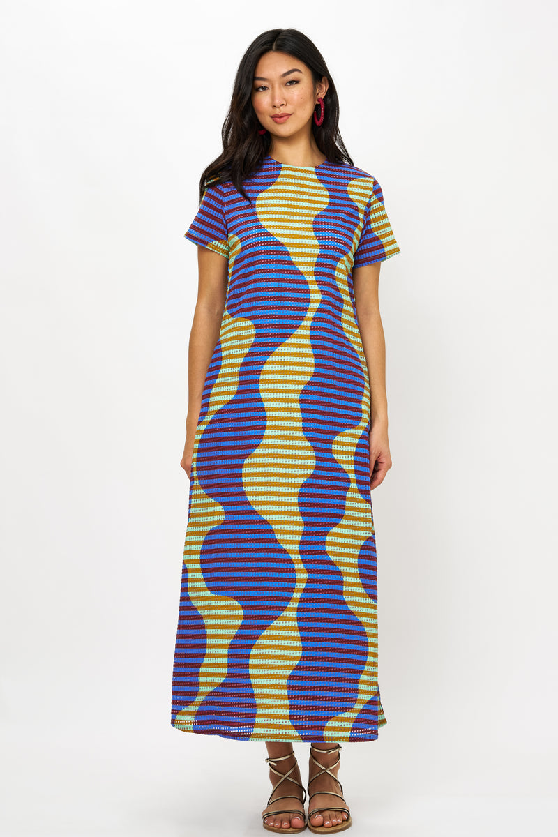 Short Sleeve Shift Maxi- Haring Blue