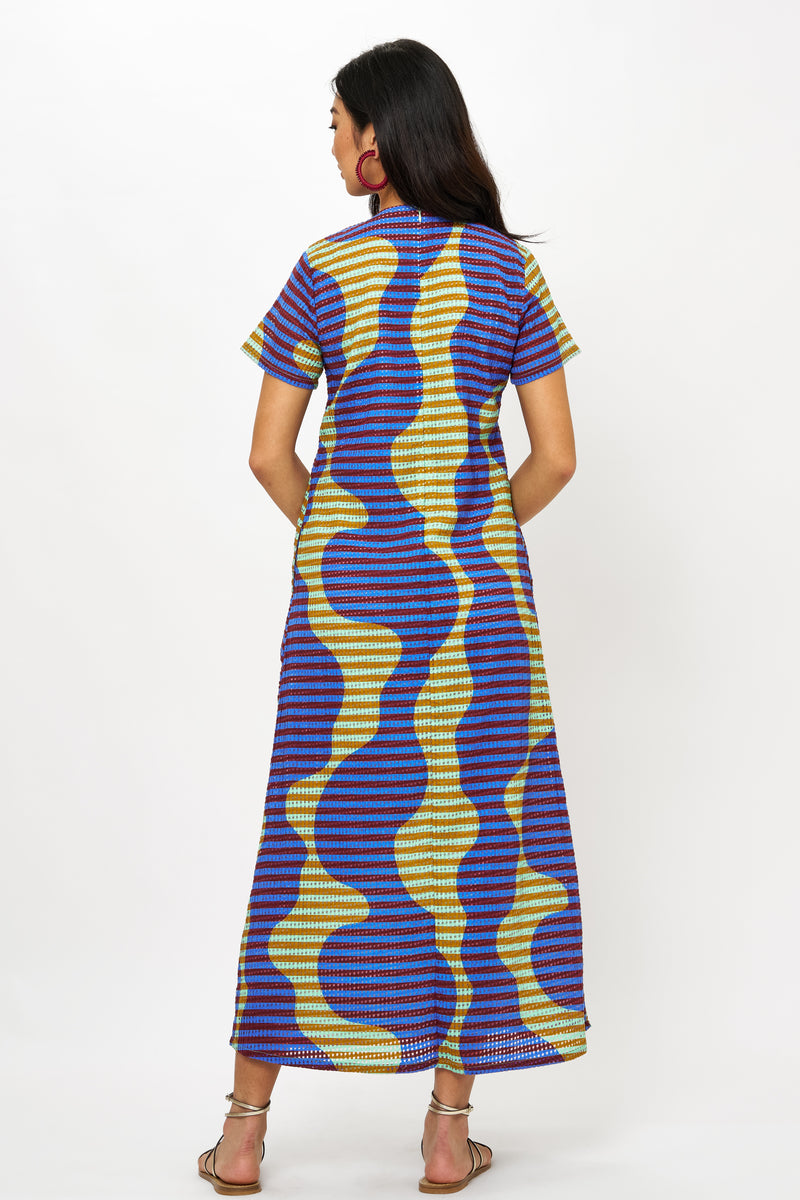 Short Sleeve Shift Maxi- Haring Blue