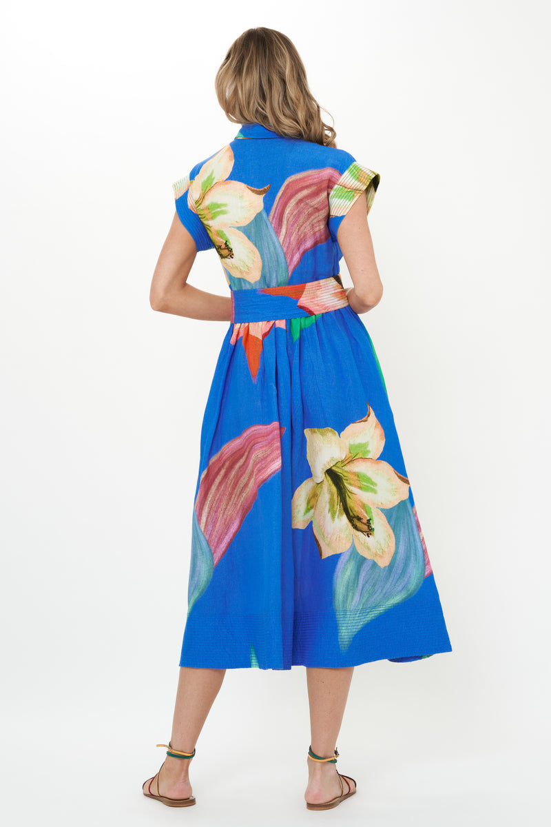 Belted Shirt Dress- Hibiscus Blue