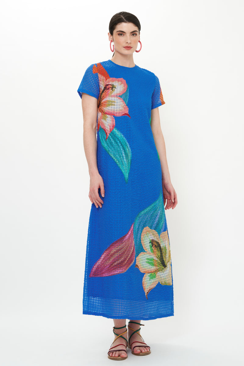 Short Sleeve Shift Maxi- Hibiscus Blue