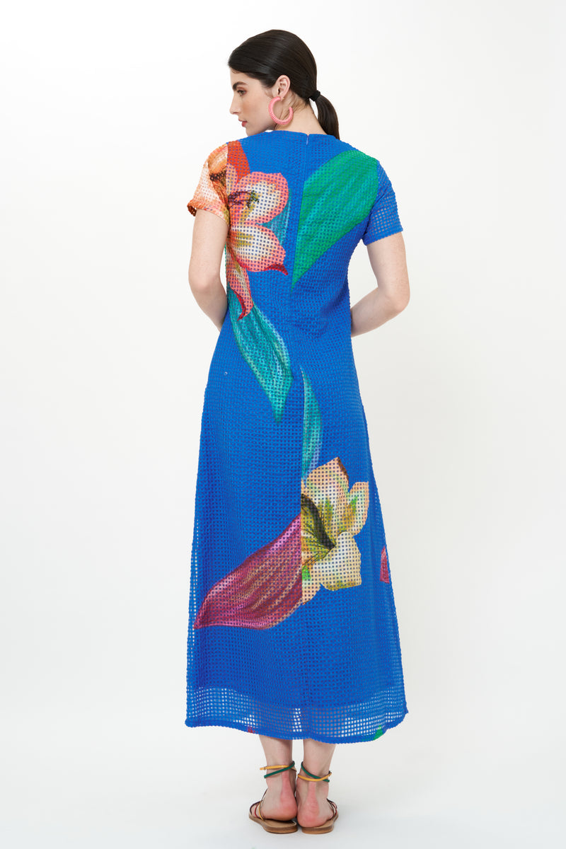 Short Sleeve Shift Maxi- Hibiscus Blue