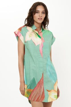 Shirt Dress Mini- Hibiscus Sage