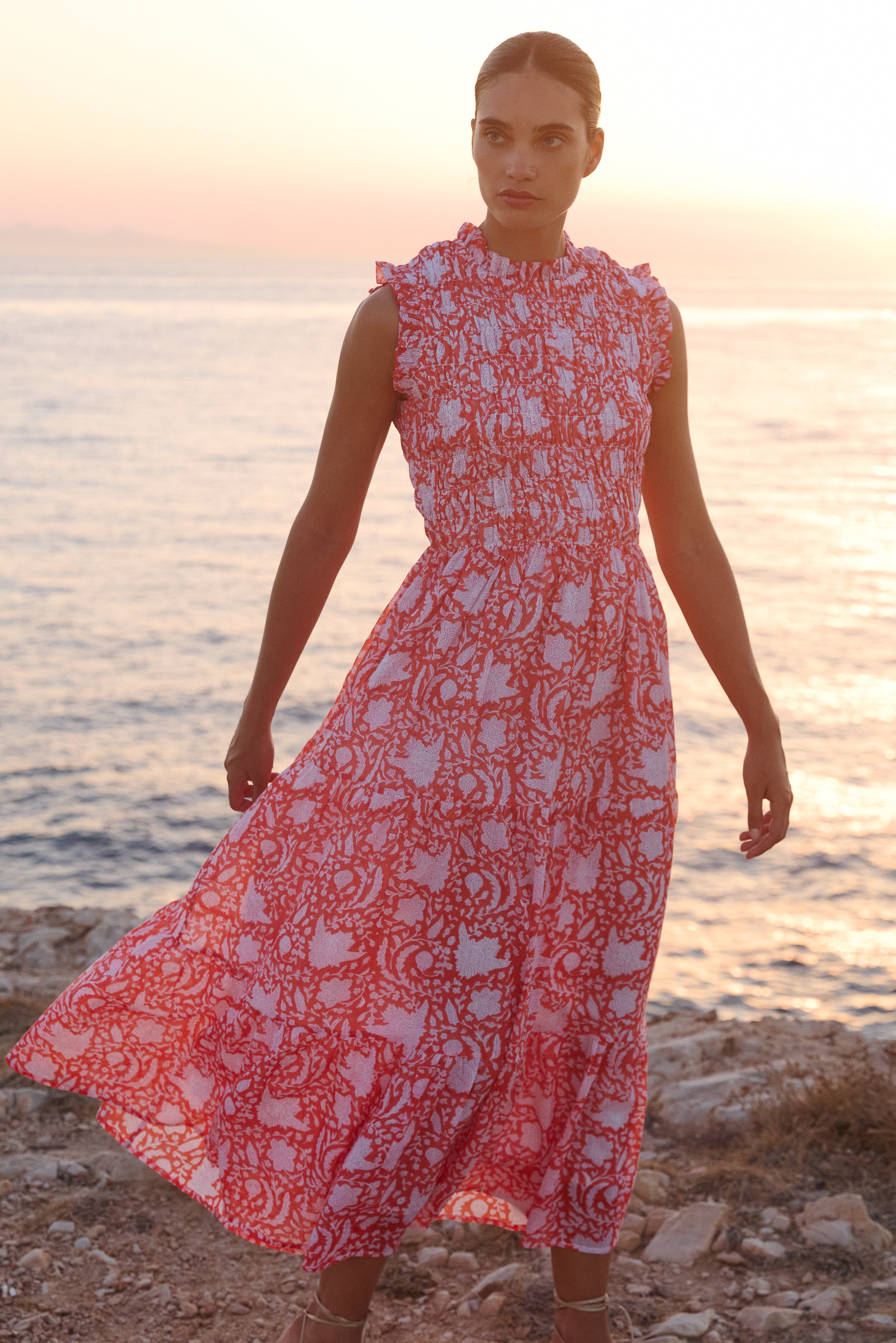 Sleeveless Smocked Maxi- Ivy Orange