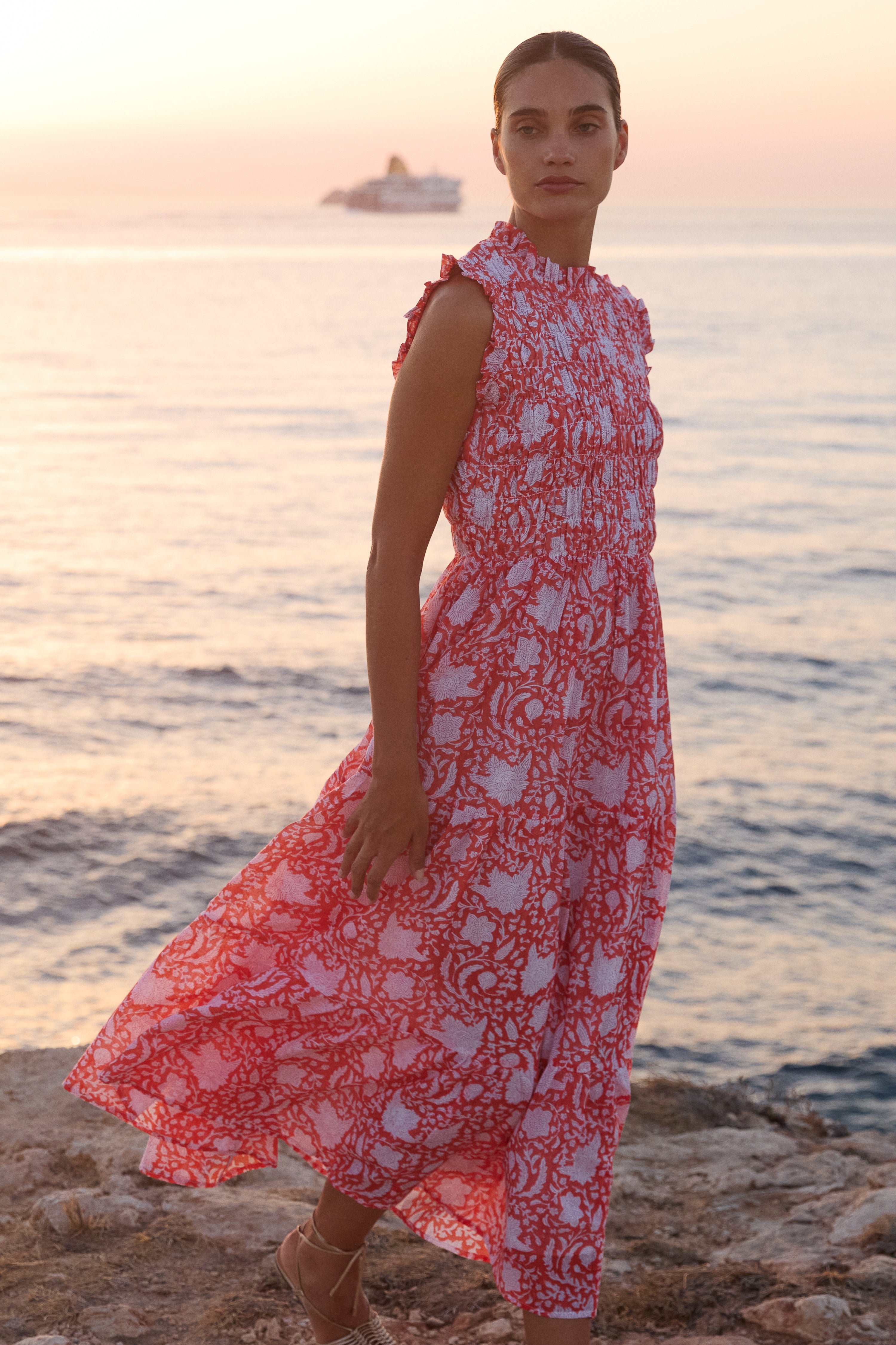 Sleeveless Smocked Maxi- Ivy Orange