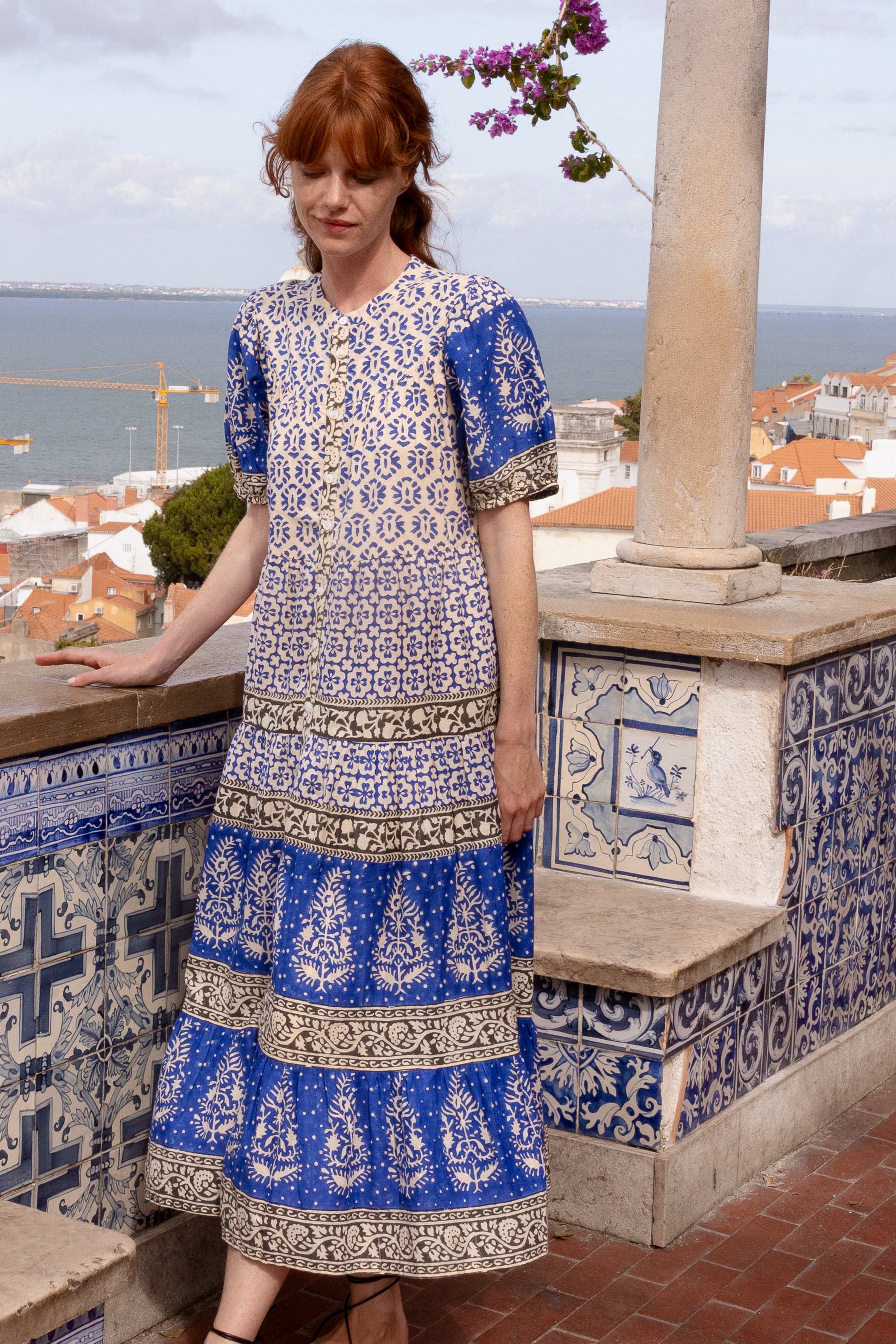 Scoop Tiered Midi- Jaisalmer Cobalt
