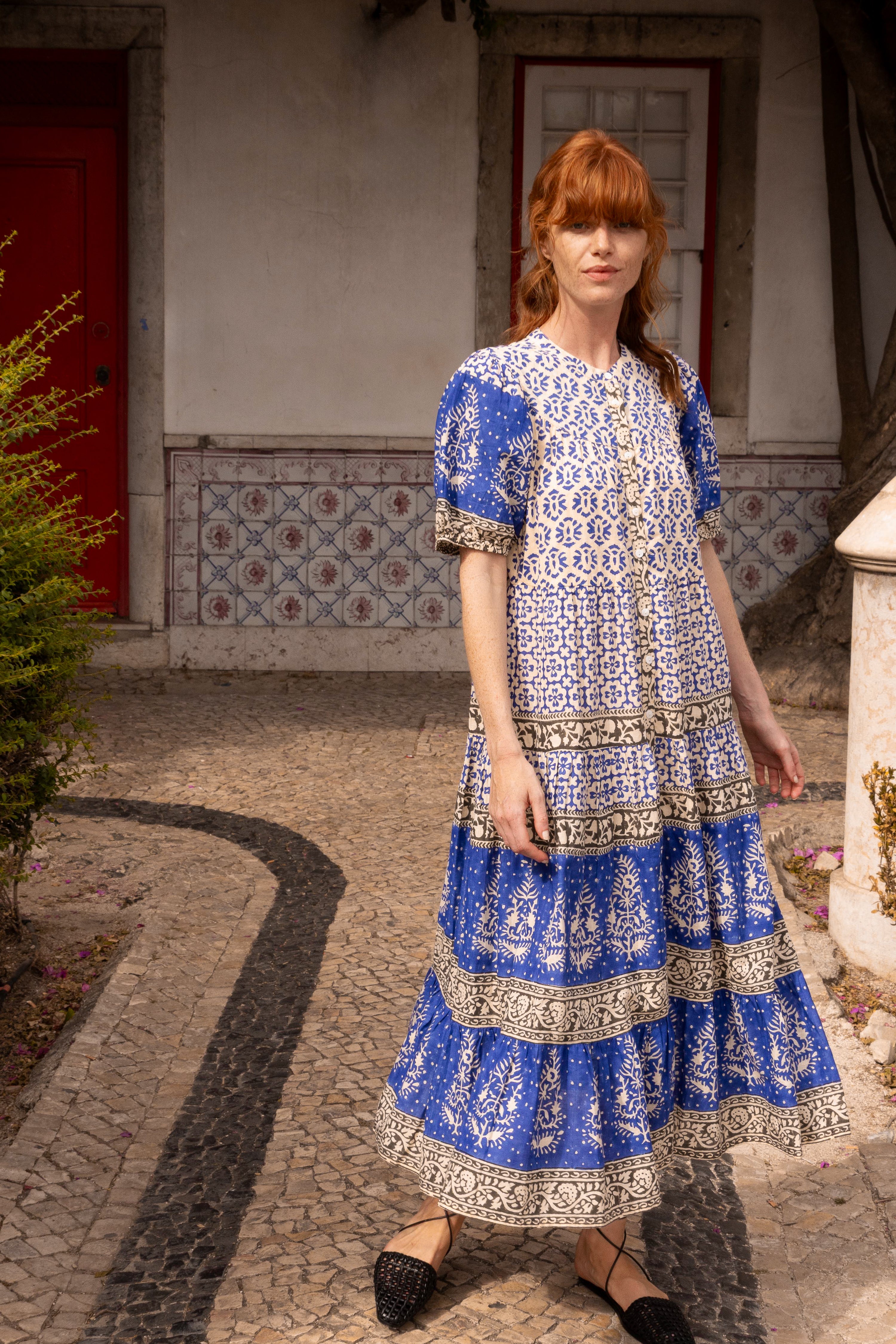 Scoop Tiered Midi- Jaisalmer Cobalt