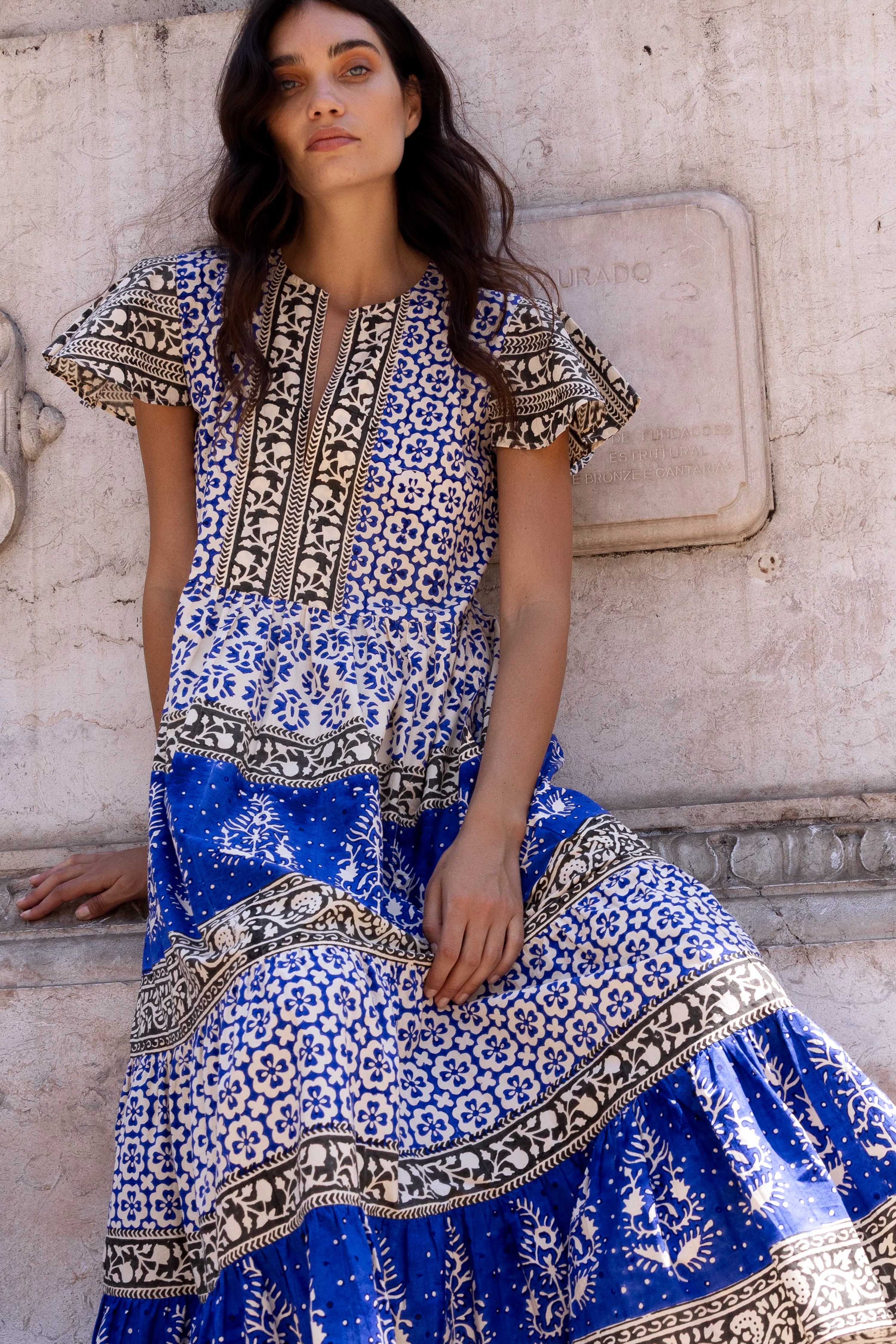 V-Neck Maxi- Jaisalmer Cobalt