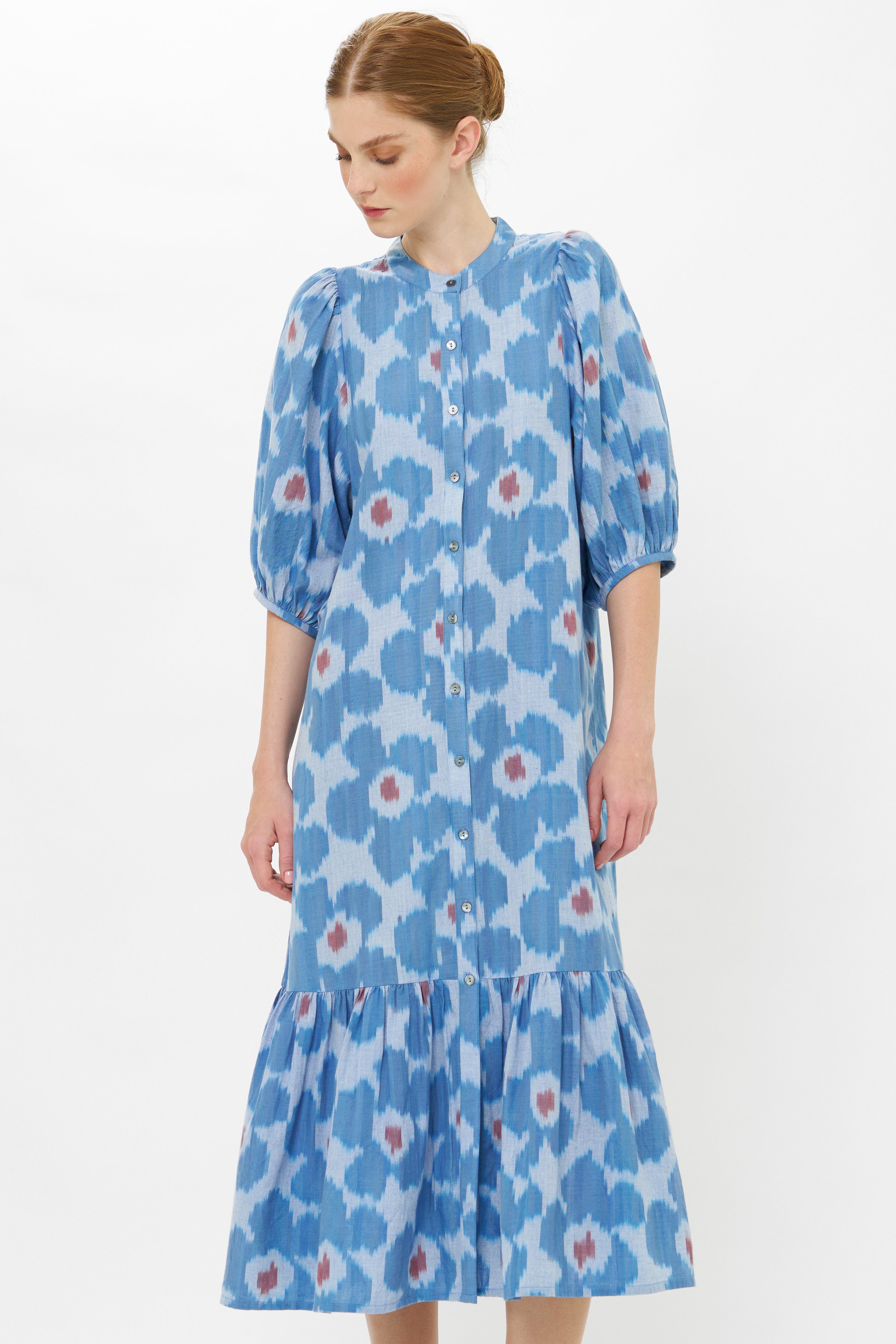 Button Puff Midi- Jinja Blue