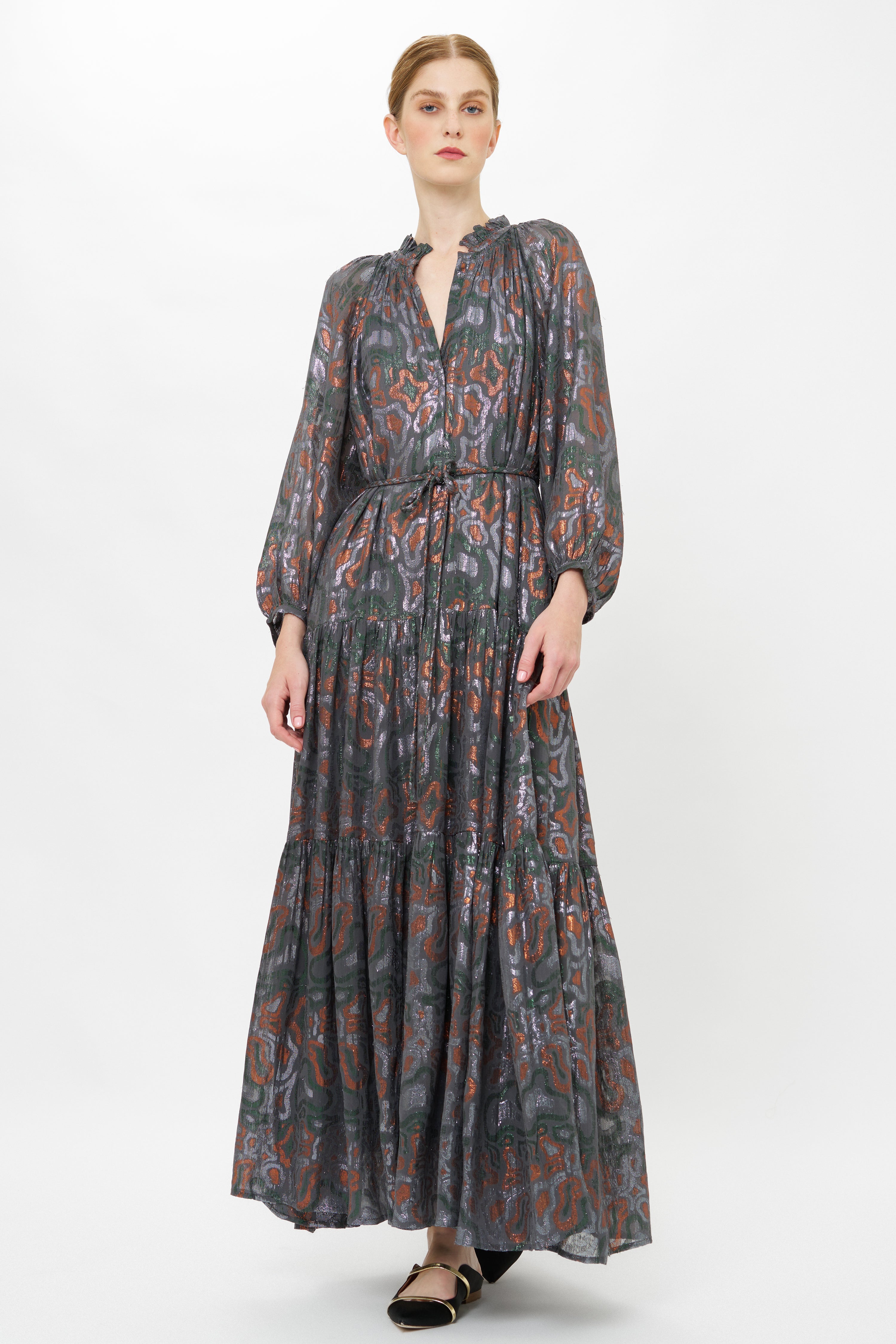 Cuff Sleeve Tie Waist Maxi- Kenzo Charcoal