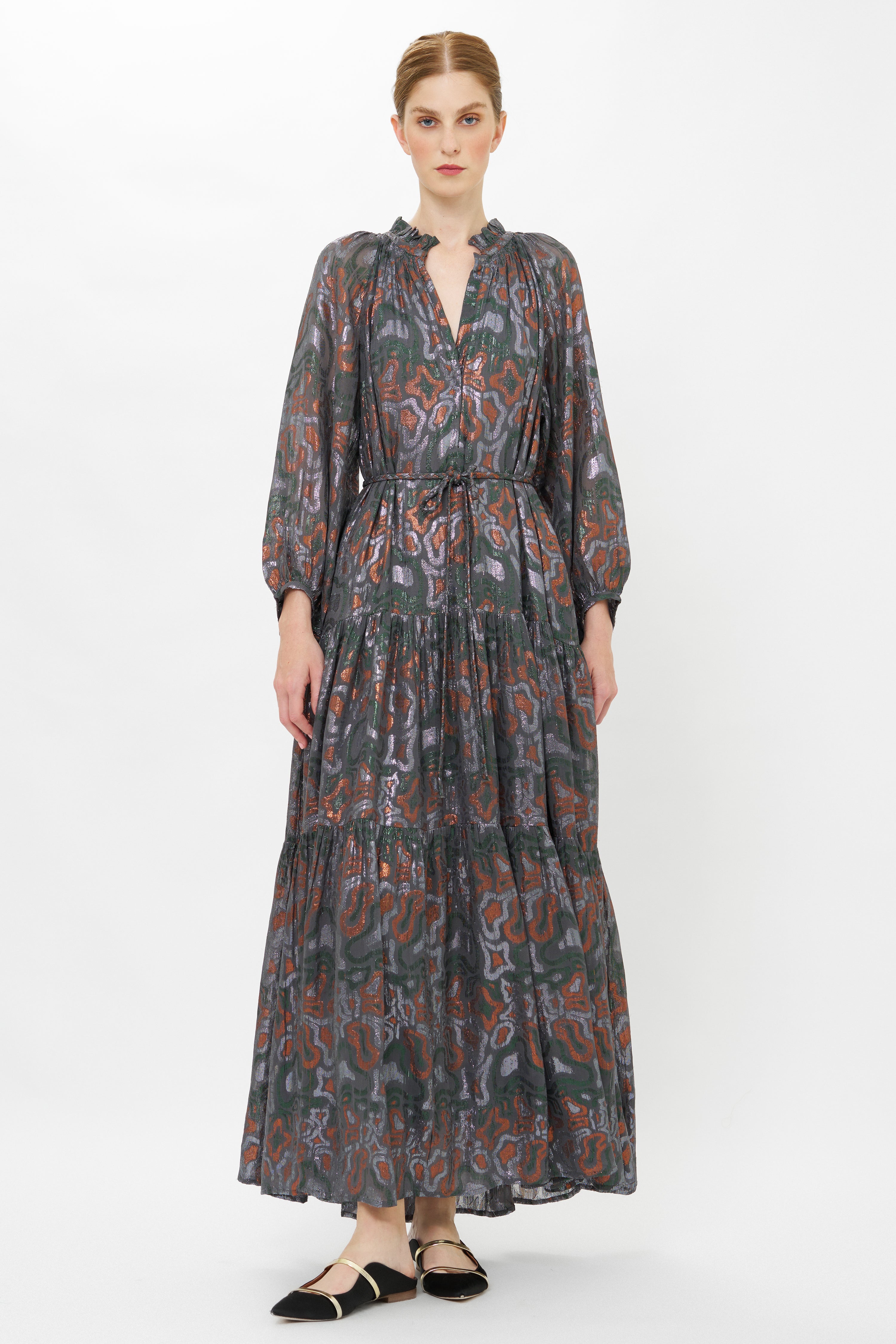 Cuff Sleeve Tie Waist Maxi- Kenzo Charcoal