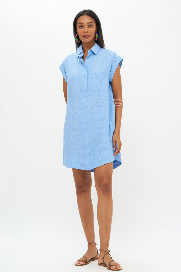 Shirt Dress Mini- Lima Blue